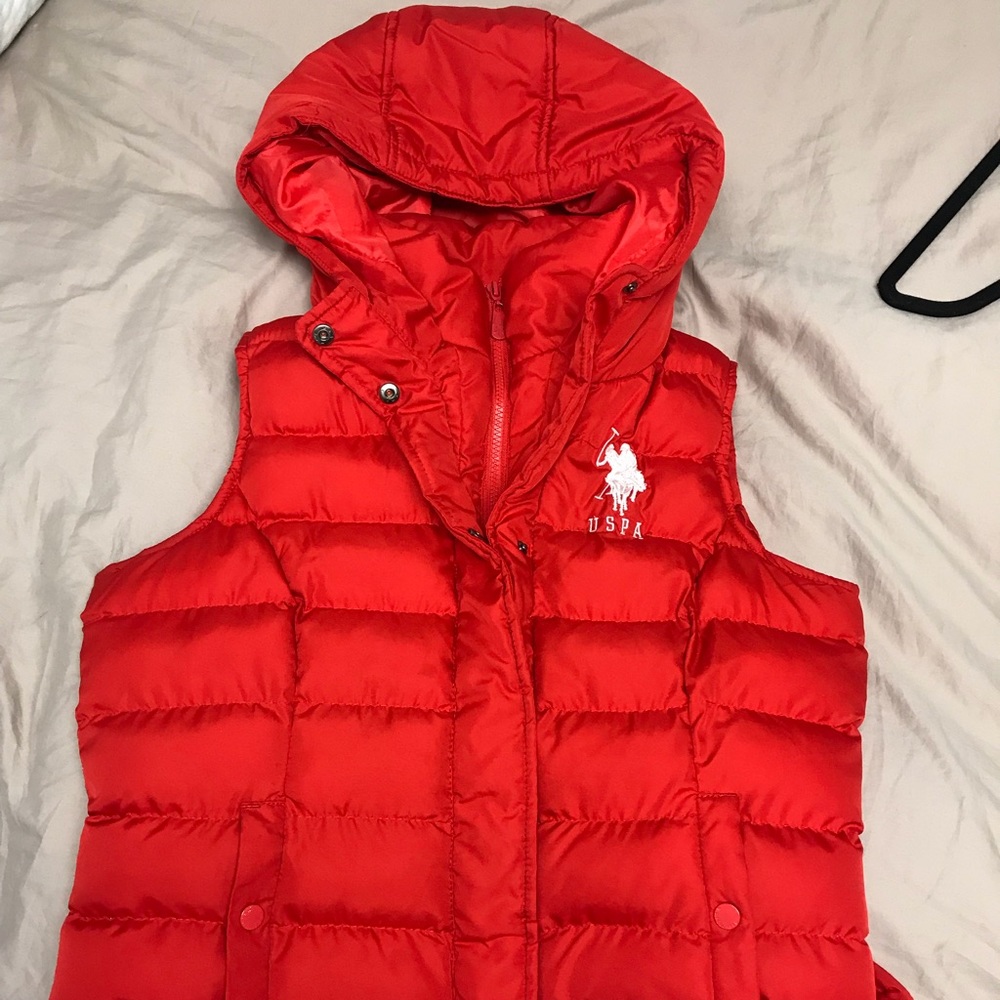 Red US POLO Puffy Hooded Red Vest